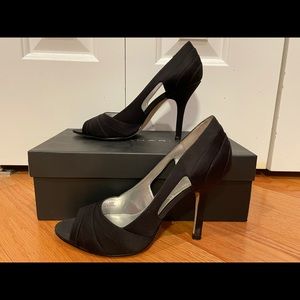 Tahari Black Satin Peep Toe Heels